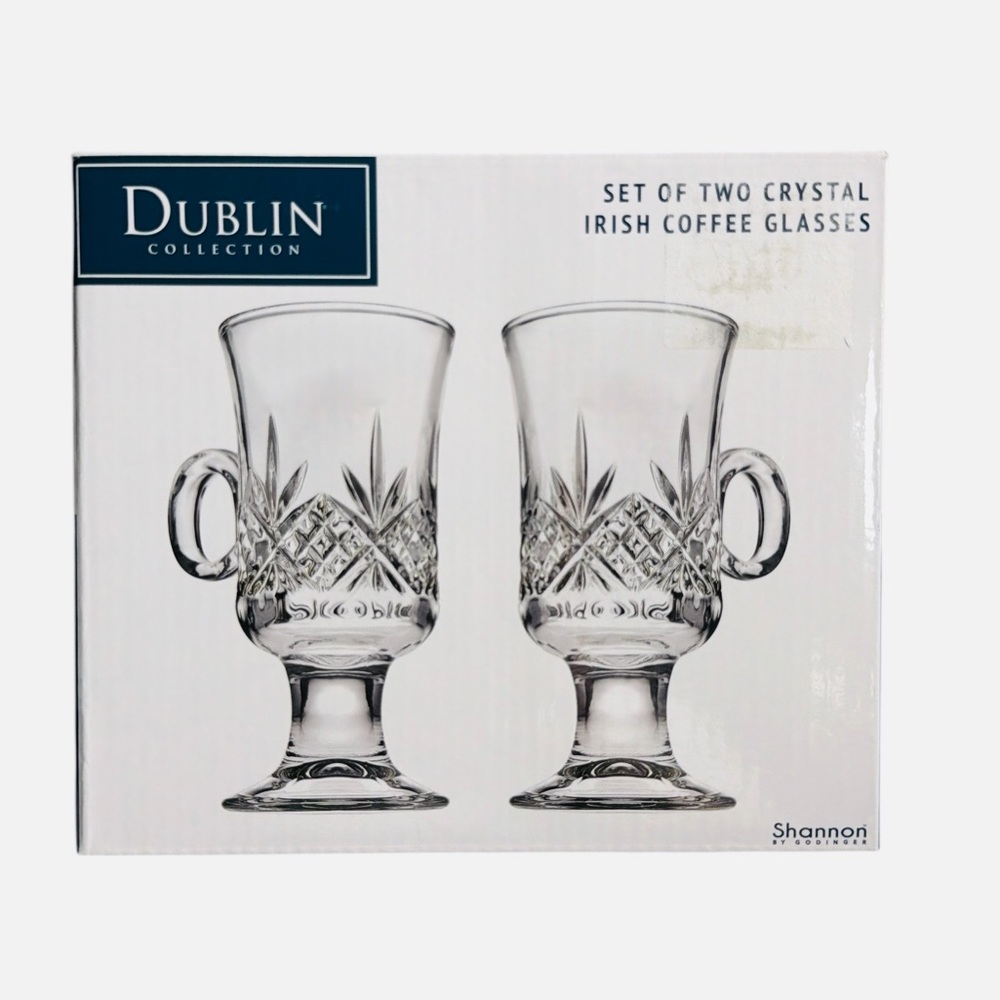 Shannon by Godinger Dublin Collection Set of 2 Crystal Irish Coffee Glasses - Picture 1 of 7